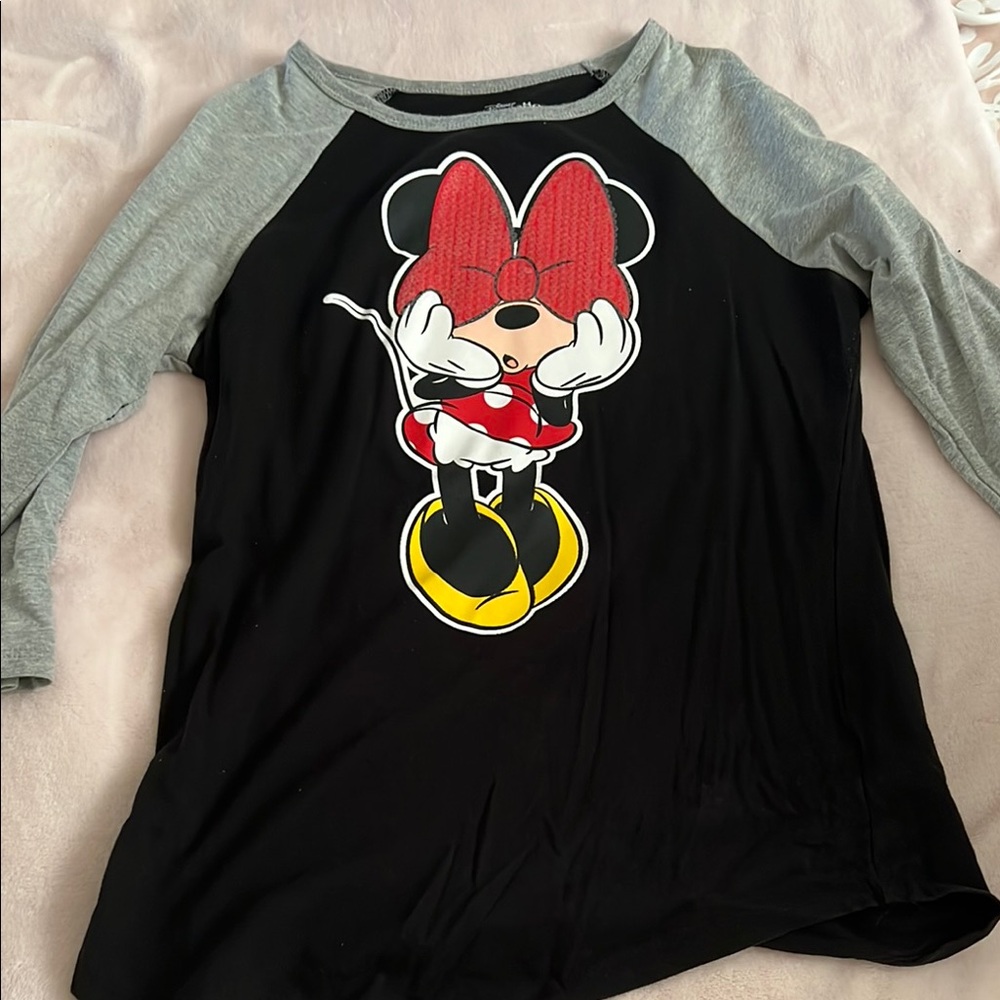 Disney Minnie Mouse Black and Gray Raglan Shirt